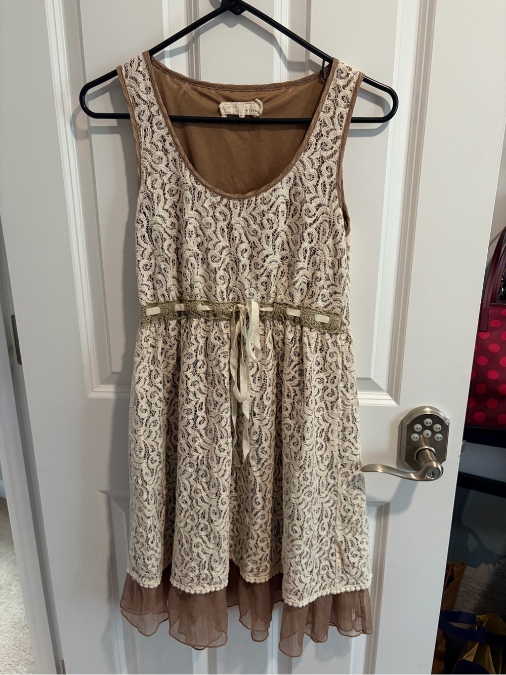 Women’s Cream Lace Overlay Dress with Brown Lining